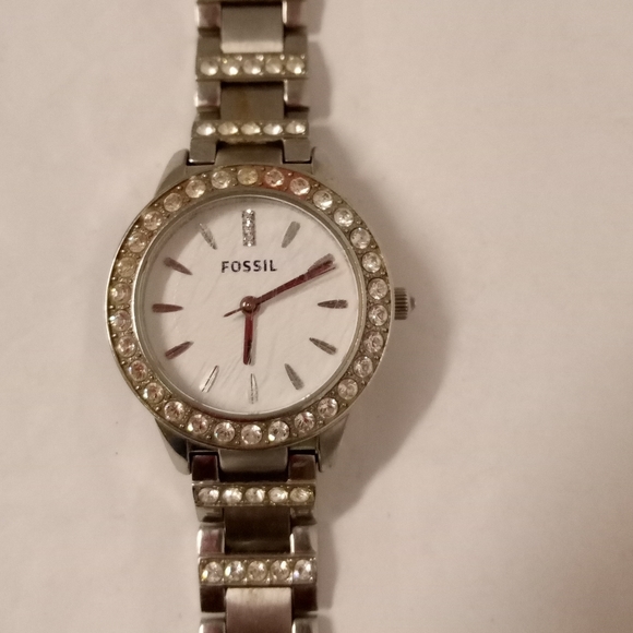 Fossil Watch,Jesse Crystal Rhinestones Stainless Steel Glitz Works New Battery - Picture 2 of 4